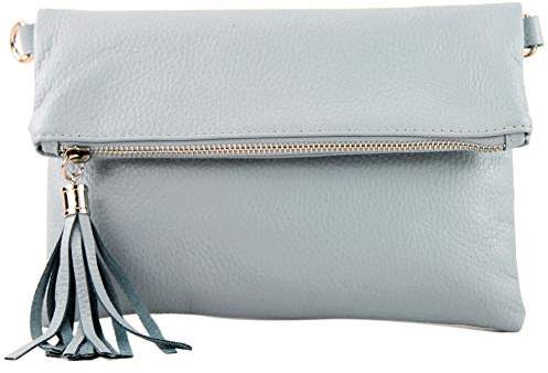 modamoda de T167 Damen Leder Umhängetasche Clutch Small handmade in Italy, Farbe:Eisblau