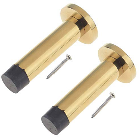 Door Stop | Projection Wall Door or Skirting Mounted | Polished Brass | Pack of 2