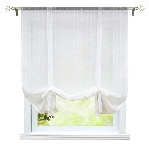 ESLIR Raffrollo Leinen Raffgardine Tunnelzug Landhaus Gardinen Küche Halbtransparent Bändchenrollo Vorhänge Weiß BxH 80x140cm 1 Stück
