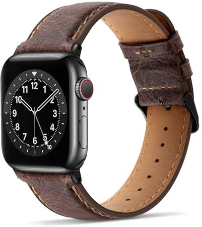 Tasikar Lederarmband Kompatibel mit Apple Watch Armband 49mm 46mm 45mm 44mm 42mm Premium Echte Leder Ersatzarmband Kompatibel mit iWatch Ultra 3 2 1 SE Series 11 10 9 8 7 6 5 4 3, Dunkelbraun