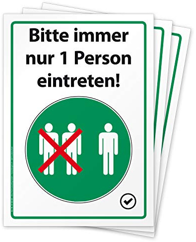 3 hochwertige Aufkleber Bitte immer nur 1 Person eintreten einzeln | Hinweisschild, Folie selbstklebend DIN A4 (210 x 297 mm)