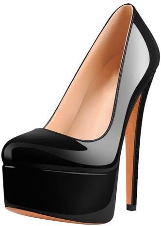 MissHeel Plateau Pumps High Heels Klassische Absatzschuhe Slip On High Heels Schwarz Lack EU43