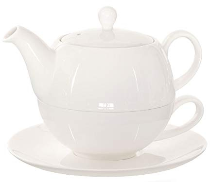 Buchensee Tea for One Lena 500ml aus Crystal Bone China Porzellan in fein-cremigem Weiß. Teekanne + Teetasse + Untersetzer