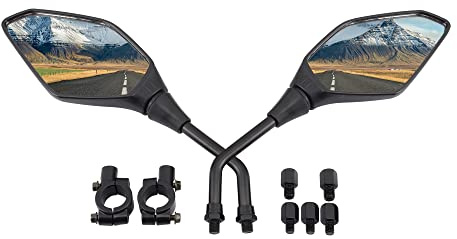 GOOFIT 10mm Rétroviseur Latéral Moto Paire Noir Moto Moto Scooter Miroirs Rétroviseur Latéral avec Boulon 7/8 Guidon Pince Remplacement pour Moto ATV UTV Quad Pit Dirt Bike Buggy Go Kart
