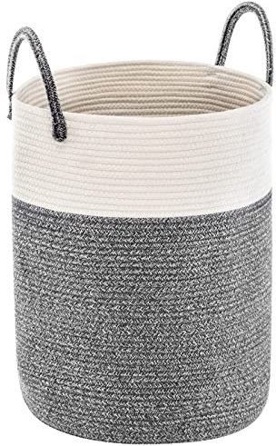 YOUDENOVA Wäschekorb Geflochten Wäschesammler Spielzeug Aufbewahrung Aufbewahrungskorb mit Griff Handarbeit Aus Baumwolle Y Dunkel Grau