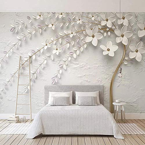 YXTSmurals Papier Peint Panoramique Blanc Mode Arbres Fleurs Papier Peint Intissé 3D Effet Poster Geant Mural Personnalisé 3D Pour Salon Chambre Décoration Murale