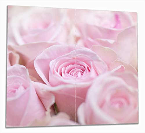 Wallario Herdabdeckplatte/Spritzschutz aus Glas, 2-teilig, 60x52cm, für Ceran- und Induktionsherde, Rosafarbene Rosenblüten im Strauß