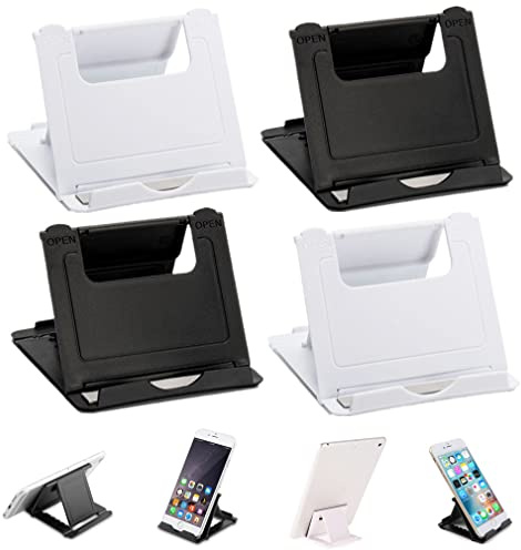 Morices 4 Pcs Foldable Cell Phone Stand, Multi-Angle Adjustable Universal Mobile Phone Holder, Portable Pocket Desktop Holder Cradle Compatible with Tablet Smartphones Kindle (Black & White)