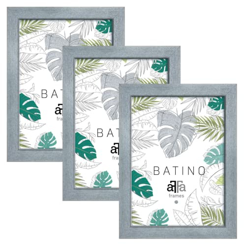 aFFa frames, Batino, Pack de 3 uds Marco de fotos de madera, Ligero, Rectángulo, con frontal de cristal acrílico, Soporte HDF, Plata, A4, 21x29,7 cm