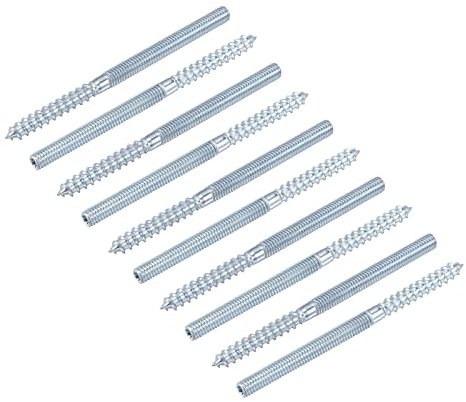 sourcing map Double Ended Screws (M6 Thread 90mm Long) 10pcs, Hanger Bolts Self-Tapping Double Sided Screws - for Home Repairs