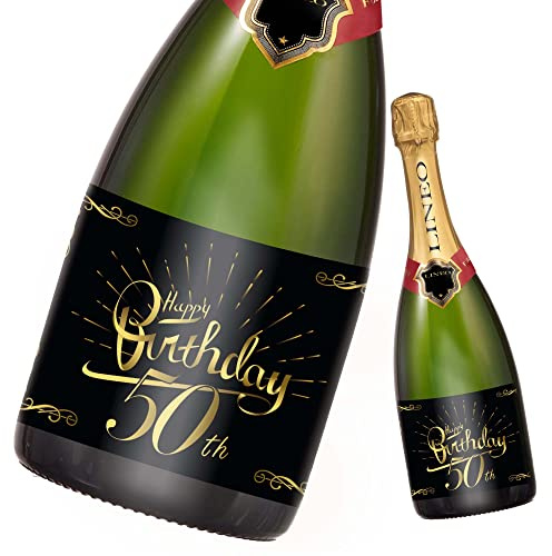 2 Stück 50. Geburtstags-Flaschenetikett Happy Birthday Etikett für Sekt- & Weinflaschen selbstklebend Geschenk zum 50. 60. 70. Geburtstag Frau & Mann (14,8 x 10,5 cm)