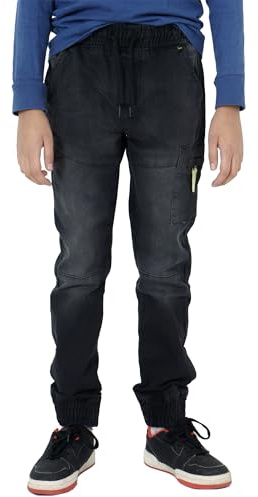 NOROZE Casual Retro Denim Pants Tapered Leg Design Stretchable Jeans Joggers Sweatpants Style Trouser with Elasticated Drawstring Waist (UK, Age, 7 Years, 8 Years, Regular, Black)