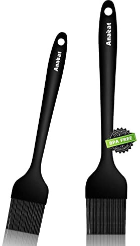 Anaeat Backpinsel aus Silikon 2 Stück – hitzebeständiger Pinsel mit weichen Borsten, hygienisches einteiliges Design, Marinadenpinsel, ideal zum Backen zum Verteilen von Öl, Sauce, Grill (Schwarz)