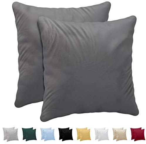 Twinzen Kissenbezug 40x40 aus 100% Baumwoll-Jersey (2er Set) 150 g/qm - Anthrazit - Mit Reißverschluss Kissenbezüge 40 x 40 cm - Kissenhülle Öko Tex Zertifiziert - Ultra weich und atmungsaktiv