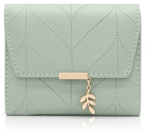 REETEE Damen Geldbeutel aus Weichem Veganem Leder Kleine Portemonnaie Damen mit Vielen Fächern, Mini Portmonee Damen mit Münzfach und Kartenfächer Frauen Geldbörs (A-grün)