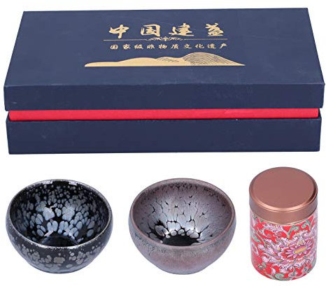 Set di Tazze da Tè in Ceramica Smaltata Dipinta a Mano, Tazza da Tè in Porcellana da 2 Pezzi con Contenitore da Tè in Stile Cinese Vintage Tazza Smaltata con Texture Unica