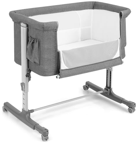 GYMAX 3-in-1 Baby Beside Crib with Height & Angle Adjustable (Light Grey)