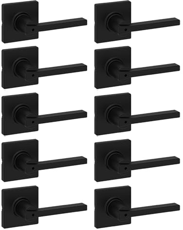 Kwikset Casey Interior Privacy Door Handle with Lock 10 Pack, Door Lever for Bathroom and Bedroom, Matte Black Reversible Keyless Turn Lock, with Microban Protection