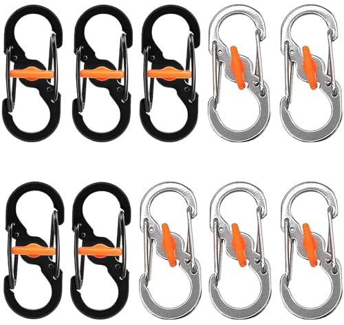 Xrten Pack of 10 S Outdoor Camping Hooks, Mini S Carabiner, S Clip Backpack, S-shaped Carabiner, Stainless Steel Carabiner for Outdoor Camping Home Hiking