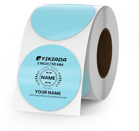 YIKIADA Blau Punkte Thermo-Etikett Vinyl 50 mm Selbstklebend Rolle Adressaufkleber Wasserdicht Drucker Aufkleber für Logo Barcode QR Code Inventar 500 Stück