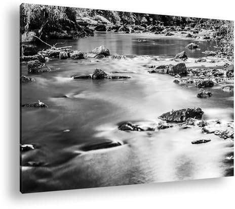deyoli Splendido ruscello in formato luce: 90 x 60 cm, effetto: bianco e nero come tela su tela, motivo già incorniciato su telaio in vero legno, stampa digitale di alta qualità con cornice
