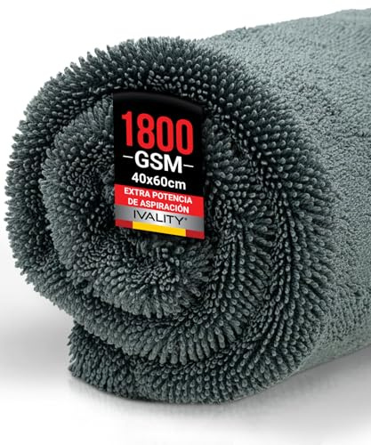 Ivality® Auto Trockentuch Groß 40x60 cm – 1800 GSM Ultra Saugstarke Mikrofasertücher für Autopflege und Motorrad, Fusselfreies, Lack-schonendes Twisted Towel Microfasertücher - Grau