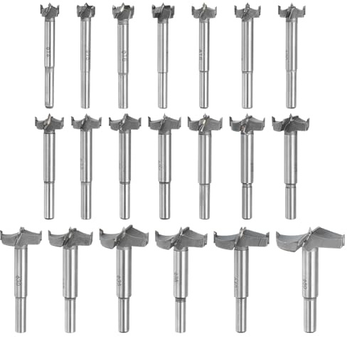 sourcing map Forstner Drill Bits Set 14-50mm, Carbide Wood Drilling Saw-Tooth Auger Hole Opener Hinge Boring Bit Cutter, Silver, 20pcs