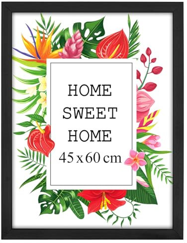 MG Design Schwarz Bilderrahmen 45 x 60 cm – Aus echtem Holz mit Acrylglas, zum Aufhängen & Aufstellen, für Fotos, Poster & Puzzle