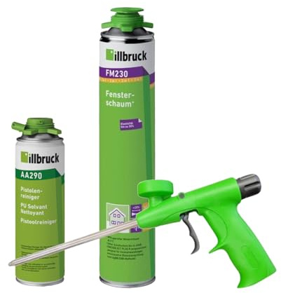 FM230 Bauschaum Fenster und Fassadenschaum PLUS, bis zu 30% flexibel, Montageschaum Fensterschaum hohe Schalldämmung Wärmedämmung 750ml Kombisets (mit Reiniger AA290 + Schaumpistole Illbruck, 1x)