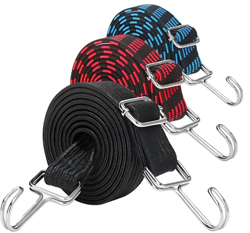 Spanngummi mit Haken, Gepäckspanner 3er Set, Spanngurte 1M Verstellbar Expander mit Haken aus Metall, Gummispanner für Sackkarre Fahrrad Motorrad Camping Gepäcktransport