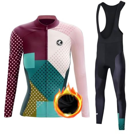 UGLY FROG 2024 Damen Langarm Radsportanzüge Radtrikot Kleidung Langärmeliges Fahrradtrikot mit Thermofleecefutter Radhose mit Sitzpolster Winter