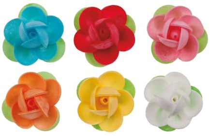 dekora - Fiori commestibili per torte Ø 4cm, Decorazioni di cialda in 6 colori - fiori per torte commestibili, Senza glutine, senza lattosio e senza vegani - 80 pezzi