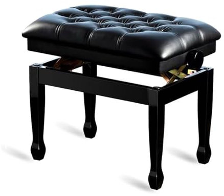 Klavierhocker aus PU-Leder mit Notenfach, höhenverstellbare Klavierbank aus Massivholz for Üben, 60 x 40 x 50-60 cm(Black)