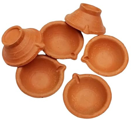 BRACOP® Öllampe Messing Diya Lampe Metall Öllampe 6 Stück Indischer Puja Artikel Terrakotta Ton Diya Navratri Pooja Diya Lampe für Hindu Tempel Dekoration Kuthu Vilakku Diya Set dochte für öllampe set