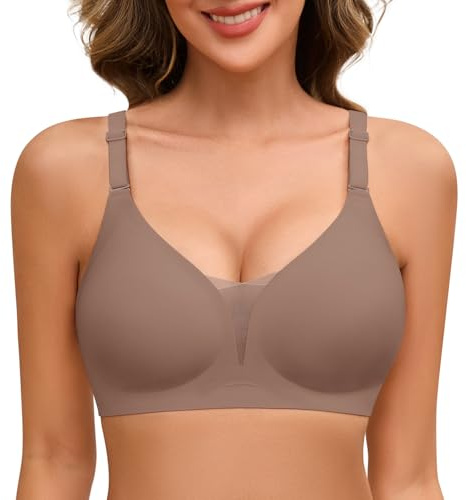TOMEEK Sujetador sin Aros para Mujer Sujetadores sin Costuras Push Up Cuello V Sostenes sin Costuras Comodos Básico Sujetador Ajustable Bralette con Relleno(Gris,L)