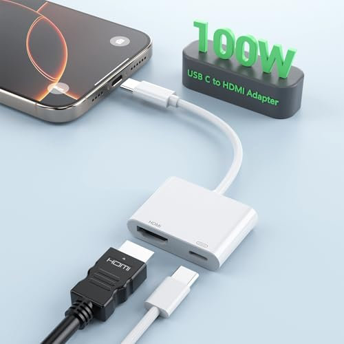 Adattatore USB C rispetto a HDMI per iPhone 16/15,adattatore Type-C rispetto a HDMI 4K con porta di ricarica rapida 100W per iPhone 16/16 Plus/16 Pro/15 Pro Max rispetto al monitor del proiettore HDTV