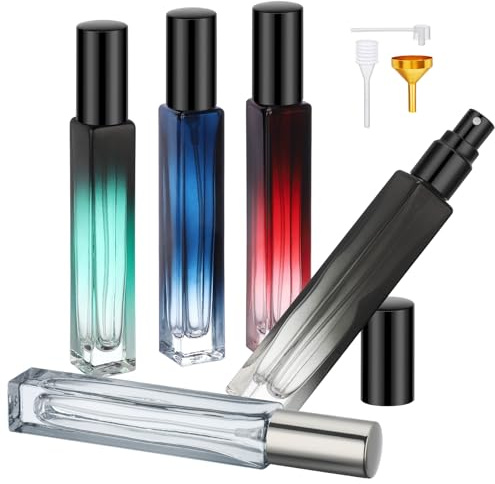 Segbeauty Atomizador Perfume Recargable, 5 Piezas 10ml Dispensador Perfume Viaje de Vidrio, Bote Colonia Recargable, con Cabezale de Bomba, Embudo, Pipetas