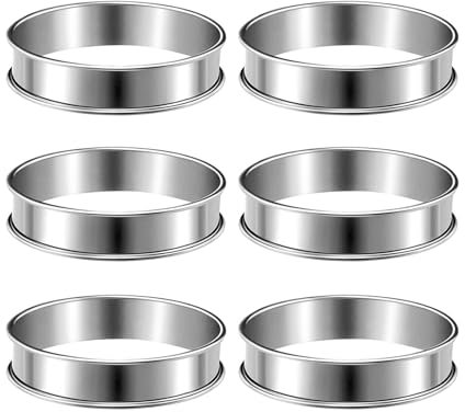 Paquete de 6 moldes redondos multifuncionales de acero inoxidable, moldes de postre de doble rollo, anillos de metal para hornear