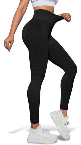 Bafiwu Anti Cellulite Leggings Sport Leggings Damen Lange Blickdicht Kompressions Yoga Leggings Booty Lifting Shaping Hohe Taille Fitness Sporthose (L, Schwarz)