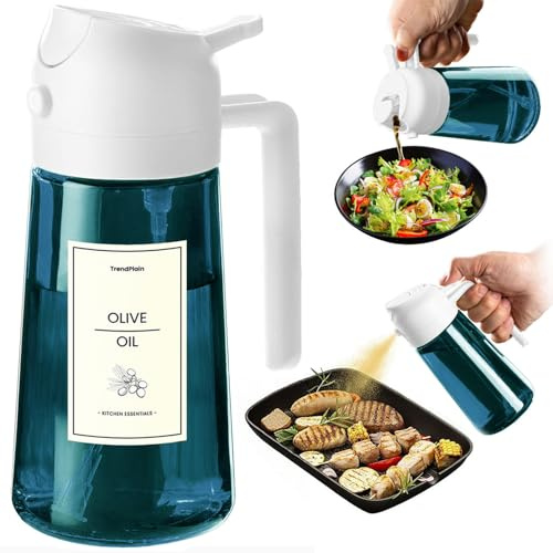 TrendPlain Pulverizador Aceite Spray 470ml - 2 en 1 Spray Aceite Cocina, Dispensadora para Freidora de Aire, Ensaladas, Vinagre y Accesorios Cocina (1 unidad, Blanco)