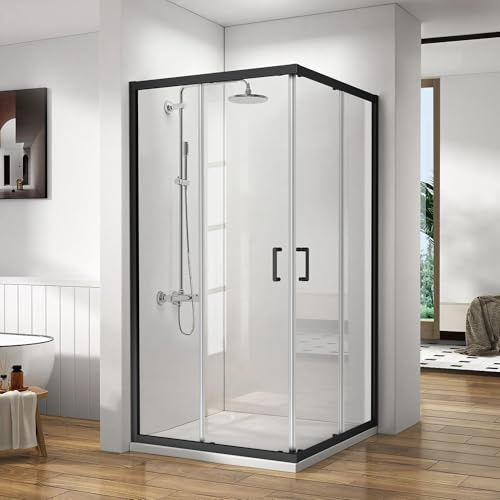 Bathroom Corner Shower Enclosure, 36 in.L x 36 in. W x 72 in. H, Double Sliding Shower Doors, 1/4 (6mm) Thick Clear Tempered Glass Door, Matte Black