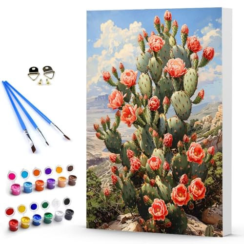 Malen Nach Zahlen Erwachsene Kaktus Malen Nach Zahlen Bastelset Erwachsene, DIY Blume Mit Pinseln und Acrylfarben Handgemalt Ölgemälde Leinwand Set, Home Deko (100x135cm) Ohne Rahmen -TL250391F