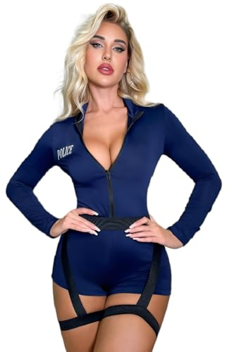 JasmyGirls Halloween Cop, kostym för kvinnor, anime, polis, bodysuit, cosplaykläder för vuxna, blå, L