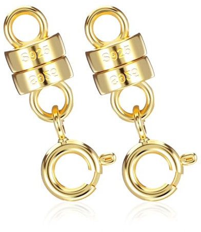 Gjinxi 2 Stück 925 Sterling Schmuck Verschluss, Magnetverschluss Verlängerungskette Magnet Schmuck-Verschlüsse Silber Kettenverschluss mit Karabinerverschluss für DIY Armband Halskette (Gold)