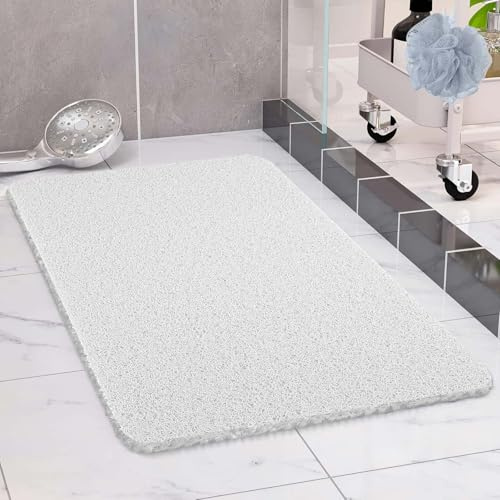 COSYLAND Alfombrilla Ducha Antideslizante 40x60cm – Loofah de PVC Suave, Secado Rápido, Sin Ventosas, para Baño y Ducha – Blanco