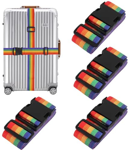Filltown Koffergurte 4 Stück, Premium Kofferband Gurt, Längenverstellbar, Kofferband Auffällig für Schnell Erkennen Gepäck Reisetasche Koffer, Regenbogen