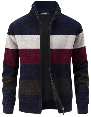 CoXuantion Herren Strickjacke Feinstrick Cardigan Stehkragen Gestrickt Winterjacke Wintermantel Freizeitjacke Langarm Sweatjacke mit Reißverschluss XL,Blau