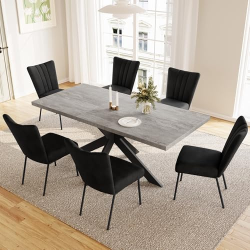 JIEXI Essgruppen Für 4-6 Personen, Esstisch Ausziehbar, Moderner Grauer MDF-Holztisch, Geeignet Für Wohnzimmer, Küche, Versammlungen