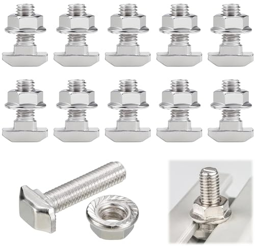 Lot de 20 boulons à fente en T et écrou à bride hexagonale M5, vis à tête marteau en acier inoxydable avec écrous à bride pour rails de montage solaire PV