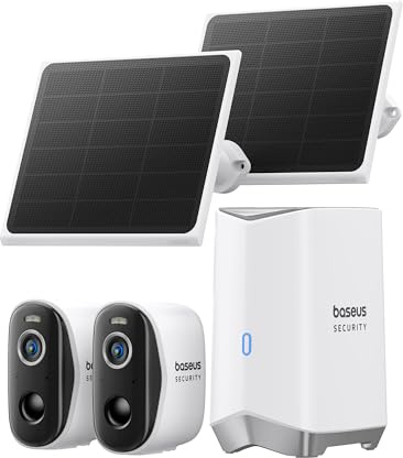 Baseus Security Caméra Surveillance WiFi Extérieur sans Fil Solaire, Énergie Perpétuelle, Vision Nocturne, 2K Caméra Extérieure avec Panneau Solaire, Detection Humaine, Stockage Local - Kit 2-Cam N1